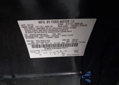 2016 Ford Flex Sel from USA, damaged, VIN 2FMGK5C85GBA19977